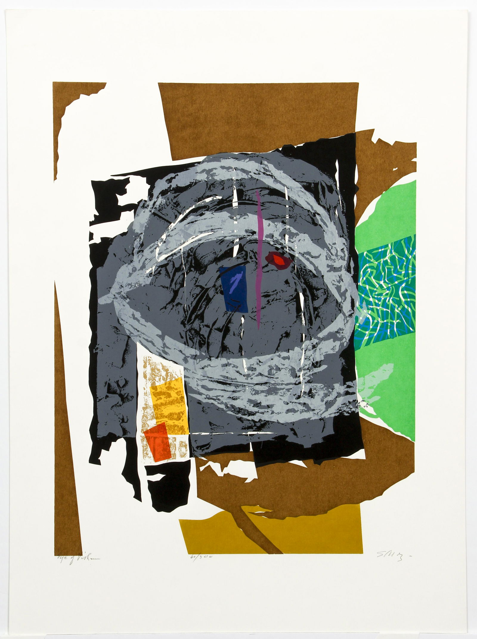 Seong Moy Eye of Vishnu Signed Serigraph: Moy, Seong (Chinese/American 1921-2013), Eye of Vishnu, 1979, serigraph in colors, signed, titled and numbered 60/300 in pencil at bottom, published by Roger A. Nelson with his stamp to the verso, ima