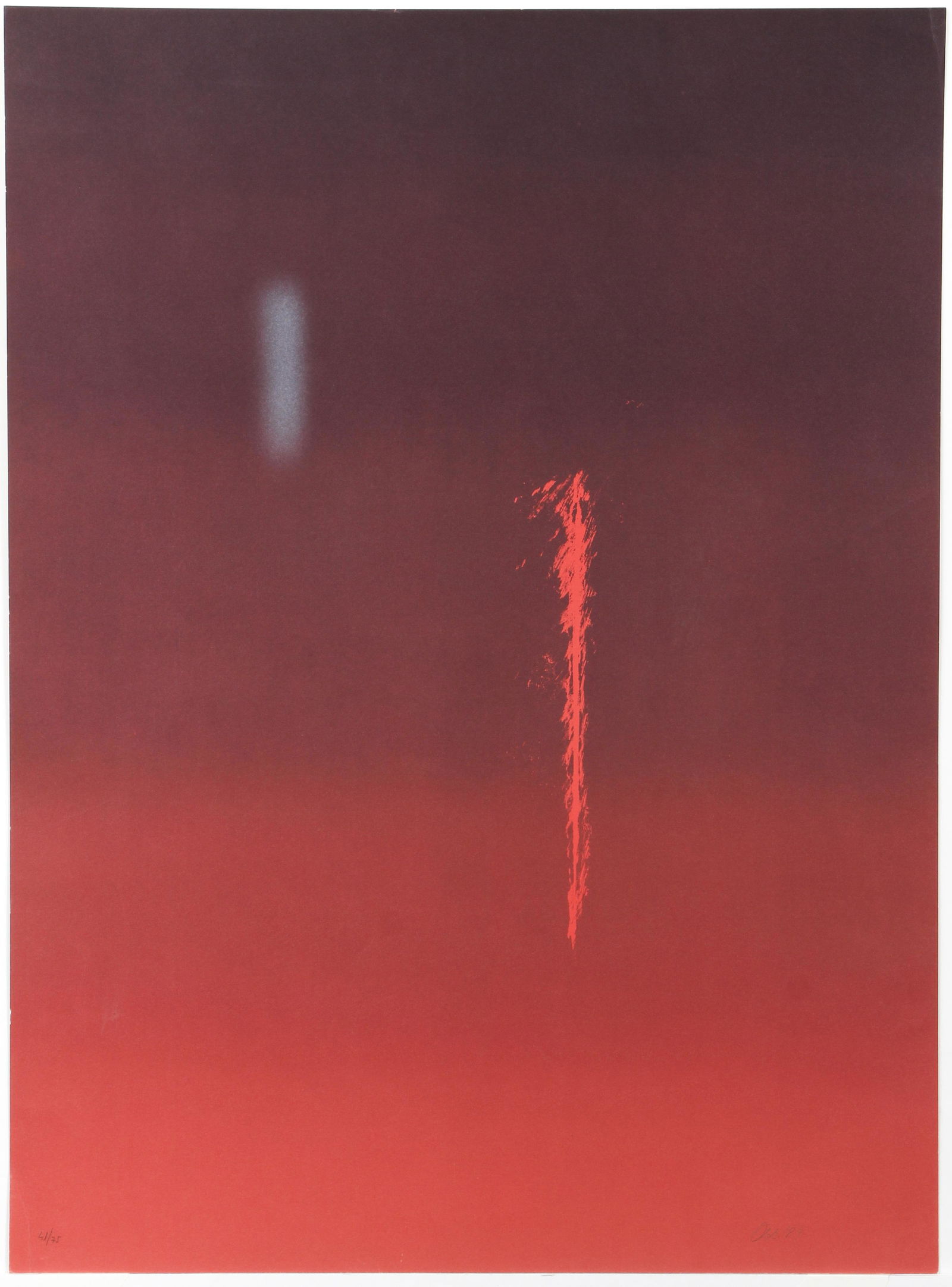 Eric Orr Signed Color Lithograph Abstract 1989: Orr, Eric, (American, 1939-1998), Untitled Abstract, 1989, color litho on paper, signed, dated and numbered 41/75 in pencil at bottom, printed to the edges, full sheet 30 x 22 inches, unframed.