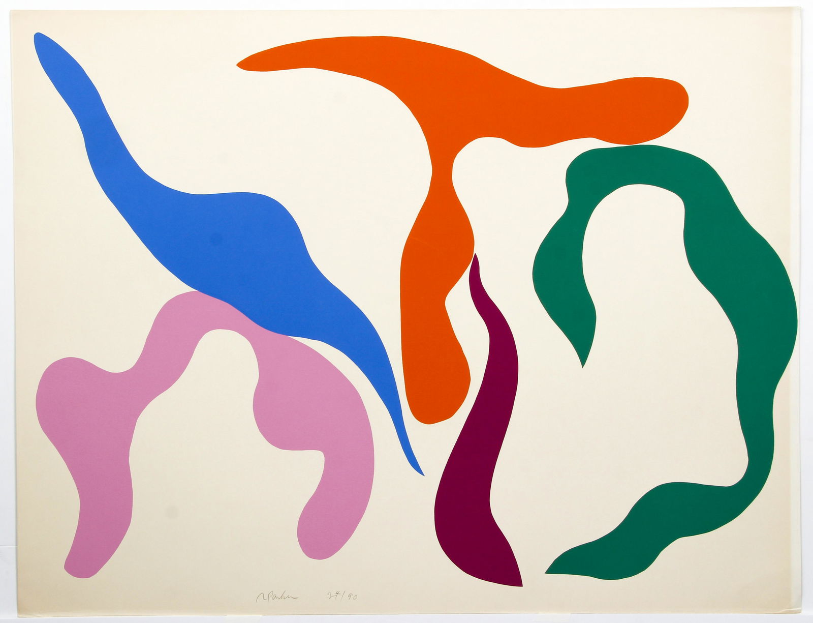 Ray Parker Untitled Orange T Abstract 1970s Silkscreen: Parker, Ray (American, 1922 - 1990), Untitled Abstract (Orange T), circa late 1970's - early 1980's, original color silkscreen print on paper depicting an orange "T", pencil signed and numbered 24/90