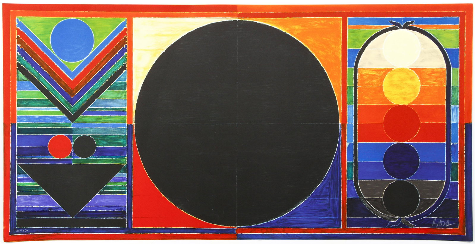 Syed Haider Raza orig litho Tree, Bindu and Five: Raza, Syed Haider (Indian 1922-2016), Tree, Bindu and Five Elements, 2008, lithograph printed in colors, pencil signed and numbered 130/150 from the edition of 150 in white pencil, on wove paper, publ