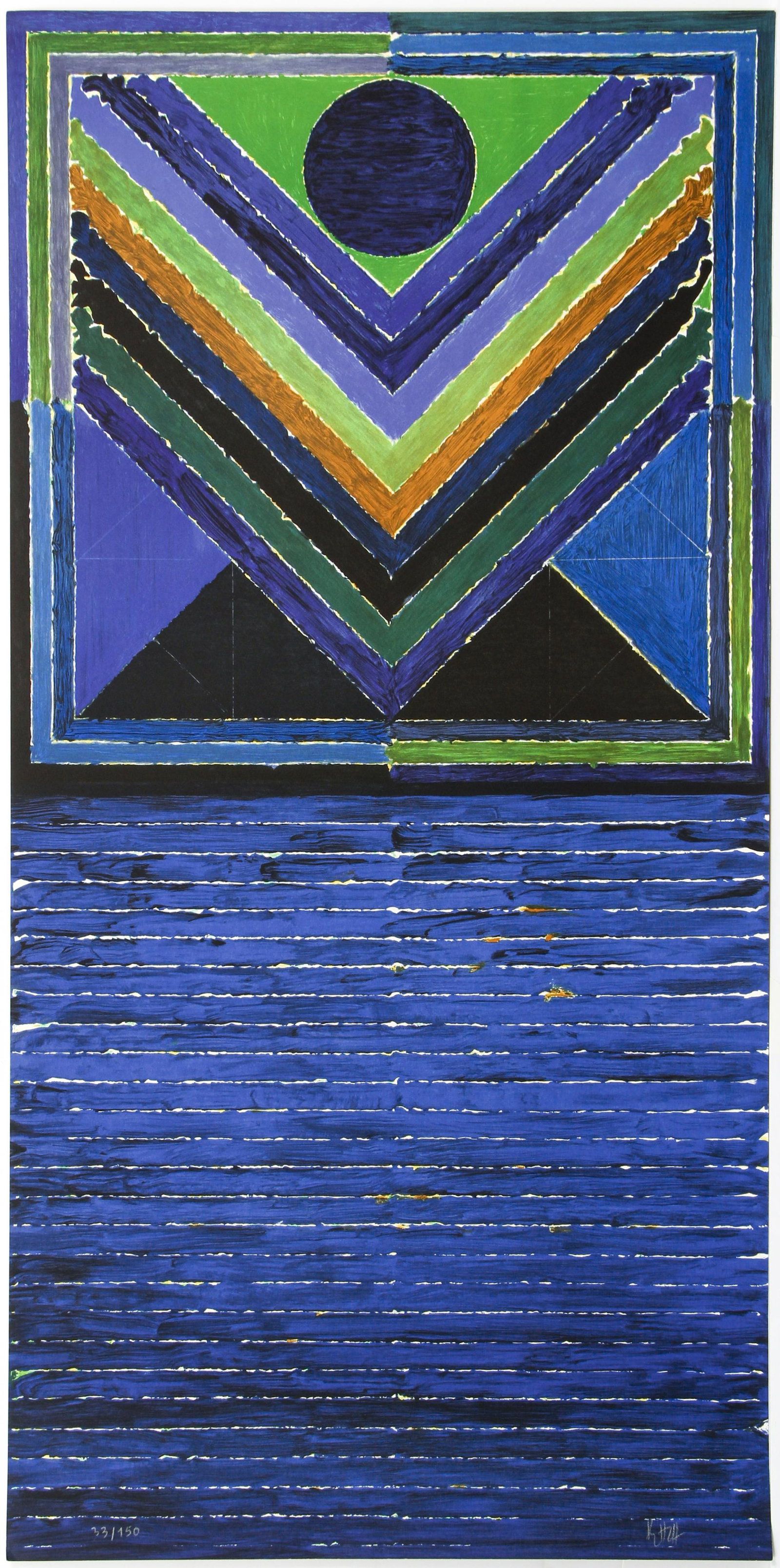 Syed Haider Raza orig signed litho Blue Bindu: Raza, Syed Haider (Indian, 1922-2016), Blue Bindu, undated, lithograph printed in colors on wove paper, pencil signed and numbered 33/150 at bottom, published by La Différence with their ink stamp ve