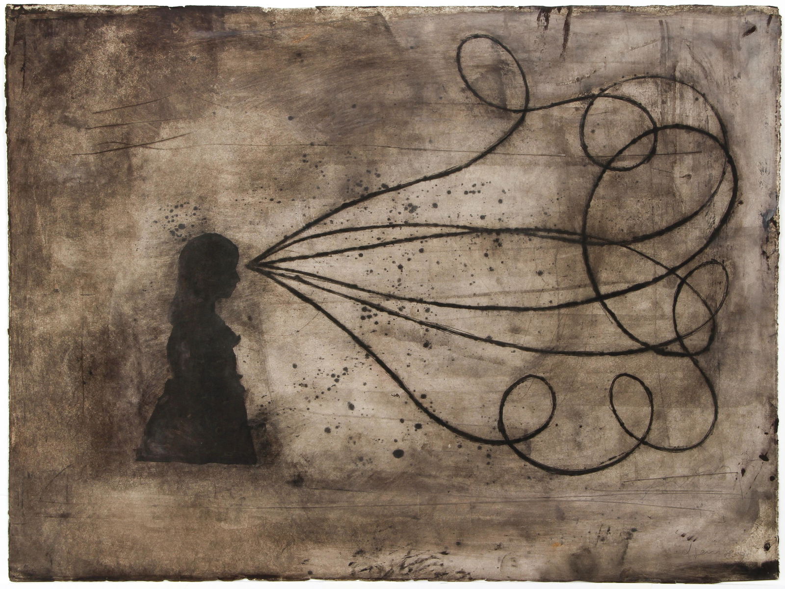 Daniel Senise Monoprint Imagination 1995 Signed: Senise, Daniel (Brazilian, b.1955), Girl's Imagination, 1995, monoprint on heavy paper, signed and dated in pencil lower right, artist's notes (partially illegible) to lower right of verso, printed to