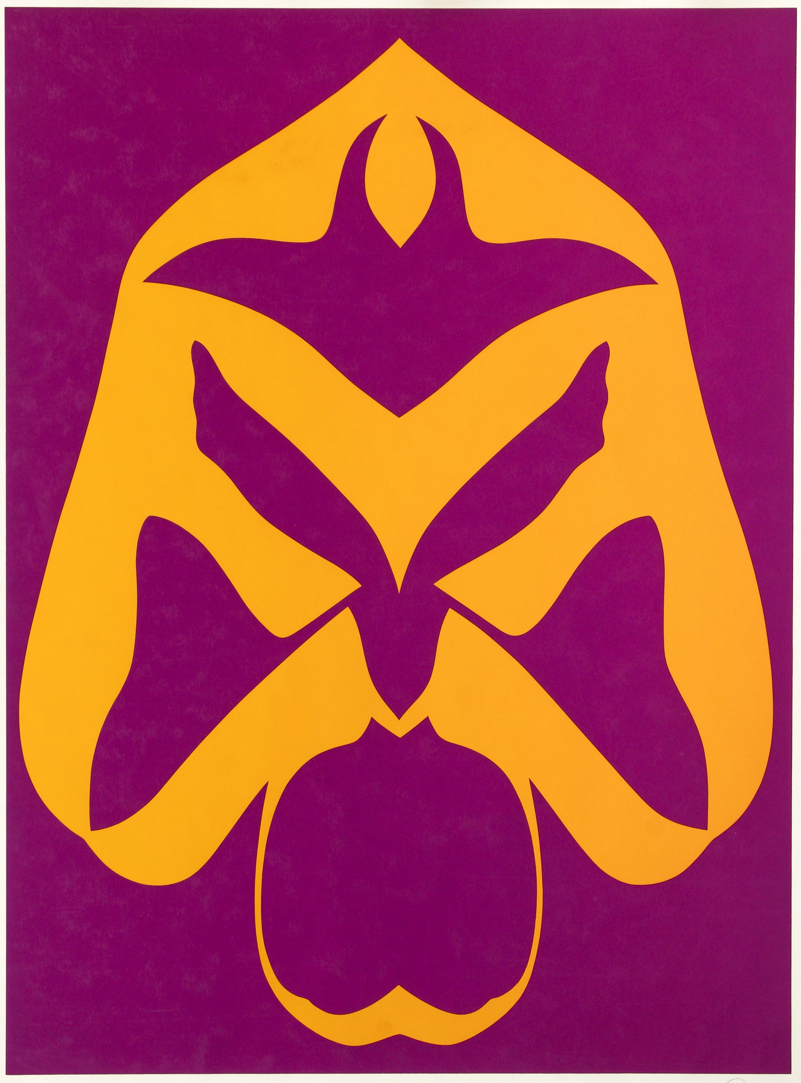 Jack Youngerman Large Color Serigraph Signed 1970: Youngerman, Jack (American, 1926-2020), Untitled Abstract in purple and yellow, 1970, color serigraph on paper, signed, dated and numbered 16/175 in pencil at bottom, image 35 x 26 inches, full sheet