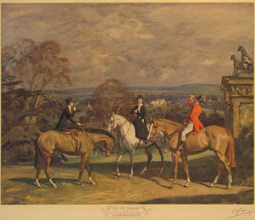 signed Sir Alfred Munnings lithograph His Old Deme: Artist: Munnings, Sir Alfred, KCVO, PRA, RWS, RP (British 1878-1959) Title: His Old Demesne, from an original painting by the President of the Royal Academy, Date: 1949 Medium: color lithograph Dimens