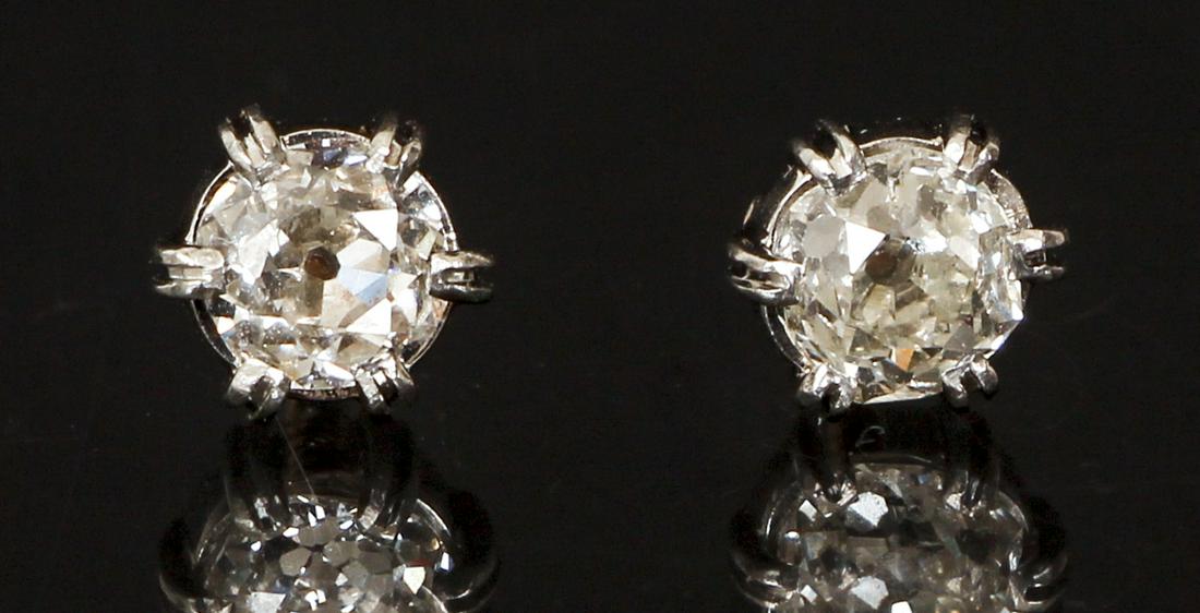 Pair Antique Diamond Stud Earrings 14K (1 of 3)