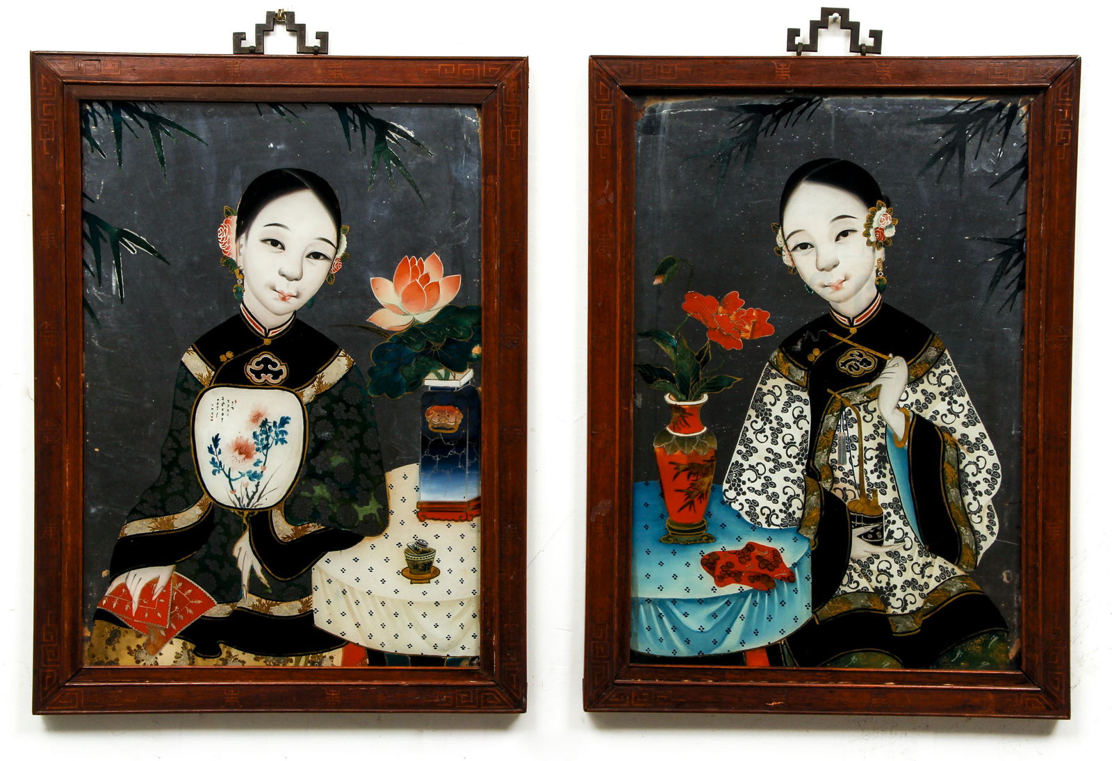 Pr late 19th/early 20th Century Chinese Reverse-Painted (1 of 6)