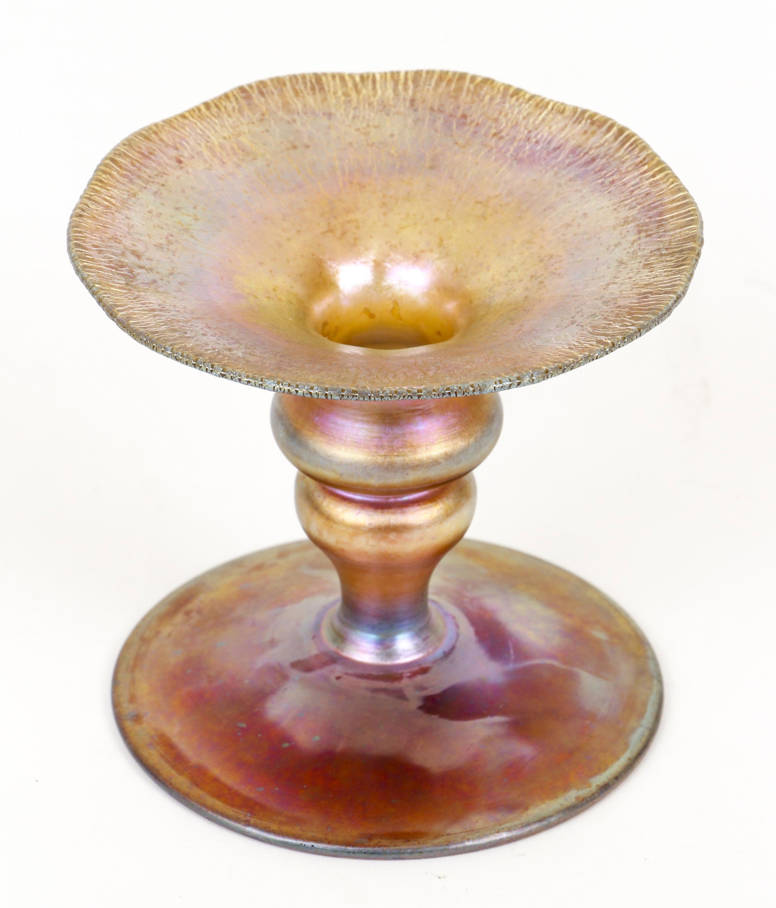 A. Douglas Nash Iridescent Art Glass Candlestick: A. Douglas Nash Iridescent Art Glass Candlestick, etched 651 NASH on base, height 3.75 inches. Provenance: The Estate of Charles M. Diez, MD.