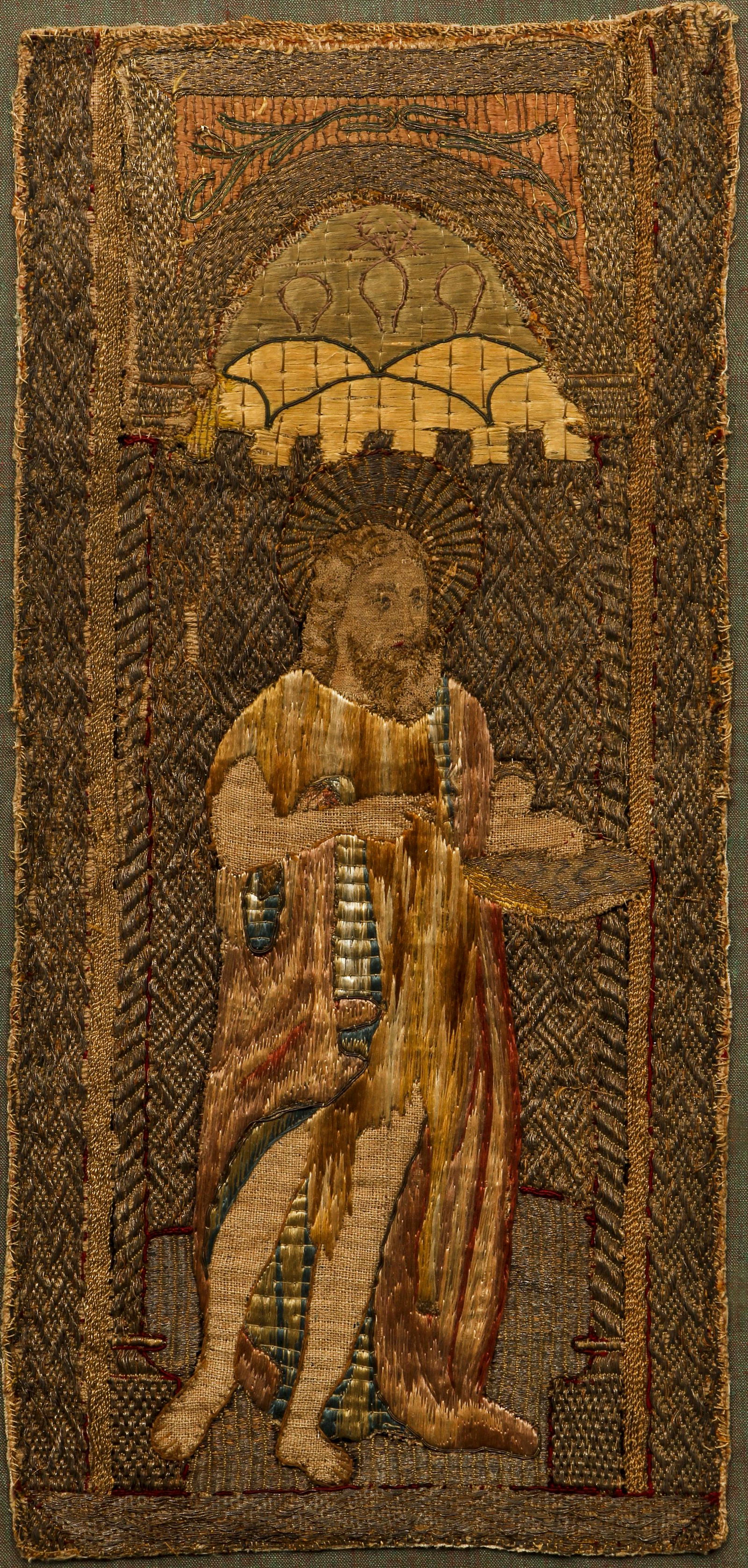 Antique Flemish Embroidered Orphrey Textile of a Saint (1 of 4)