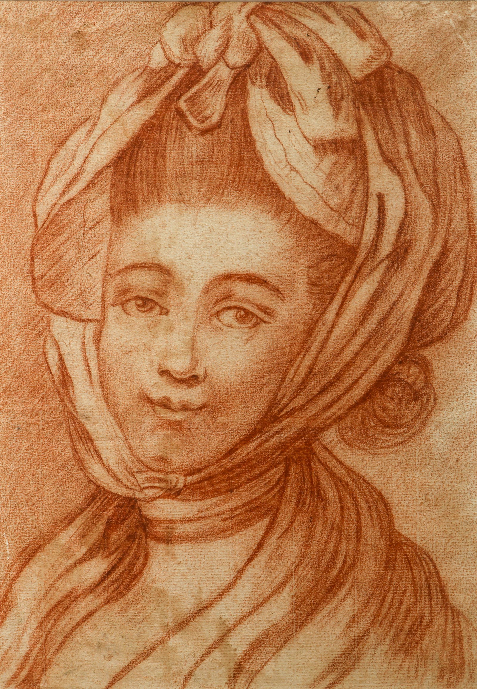 19th C. red chalk drawing Woman with Head Scarf (1 of 3)