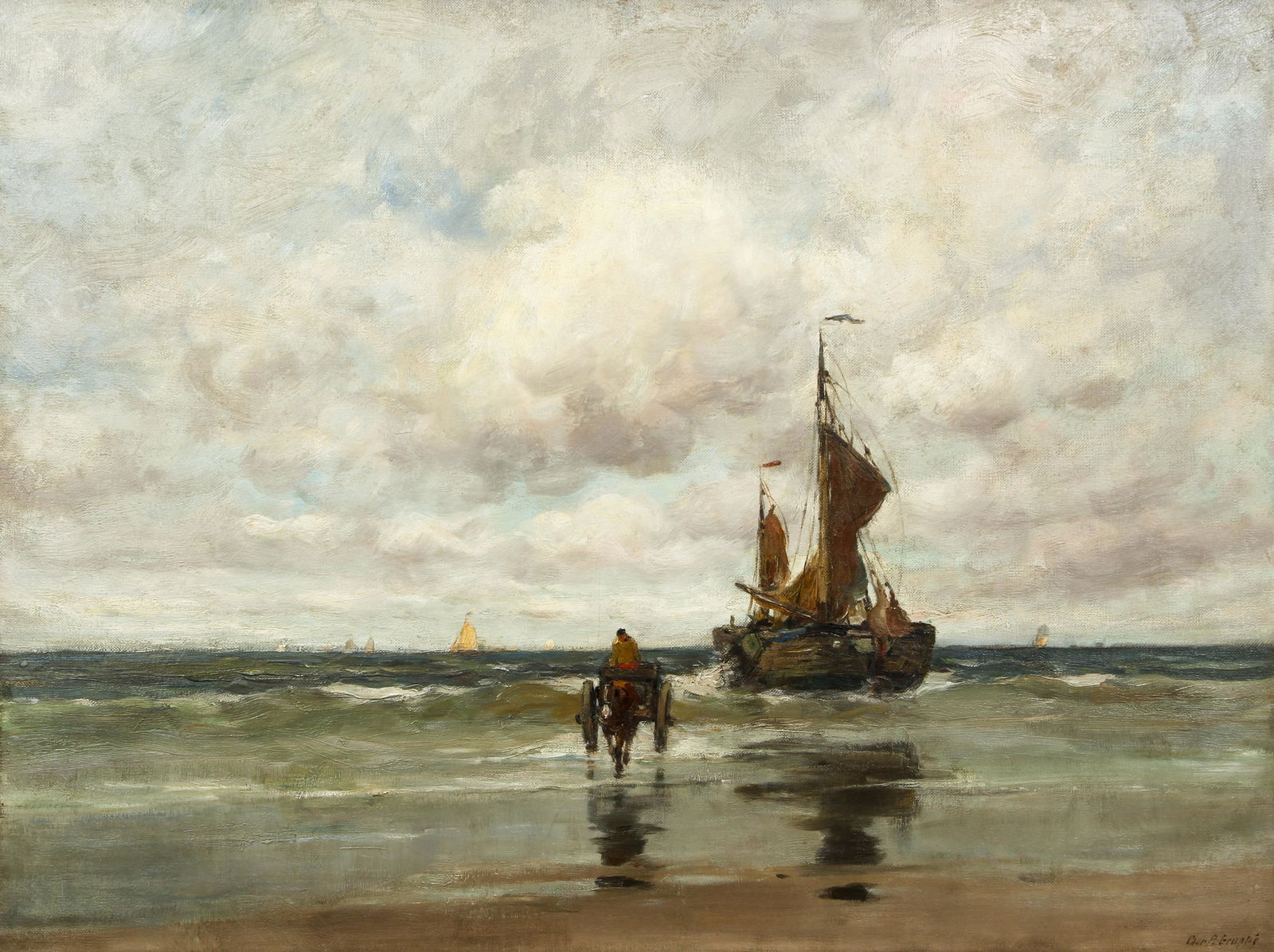 Charles Paul Gruppe Oil on Canvas Seascape Sailboat (1 of 4)