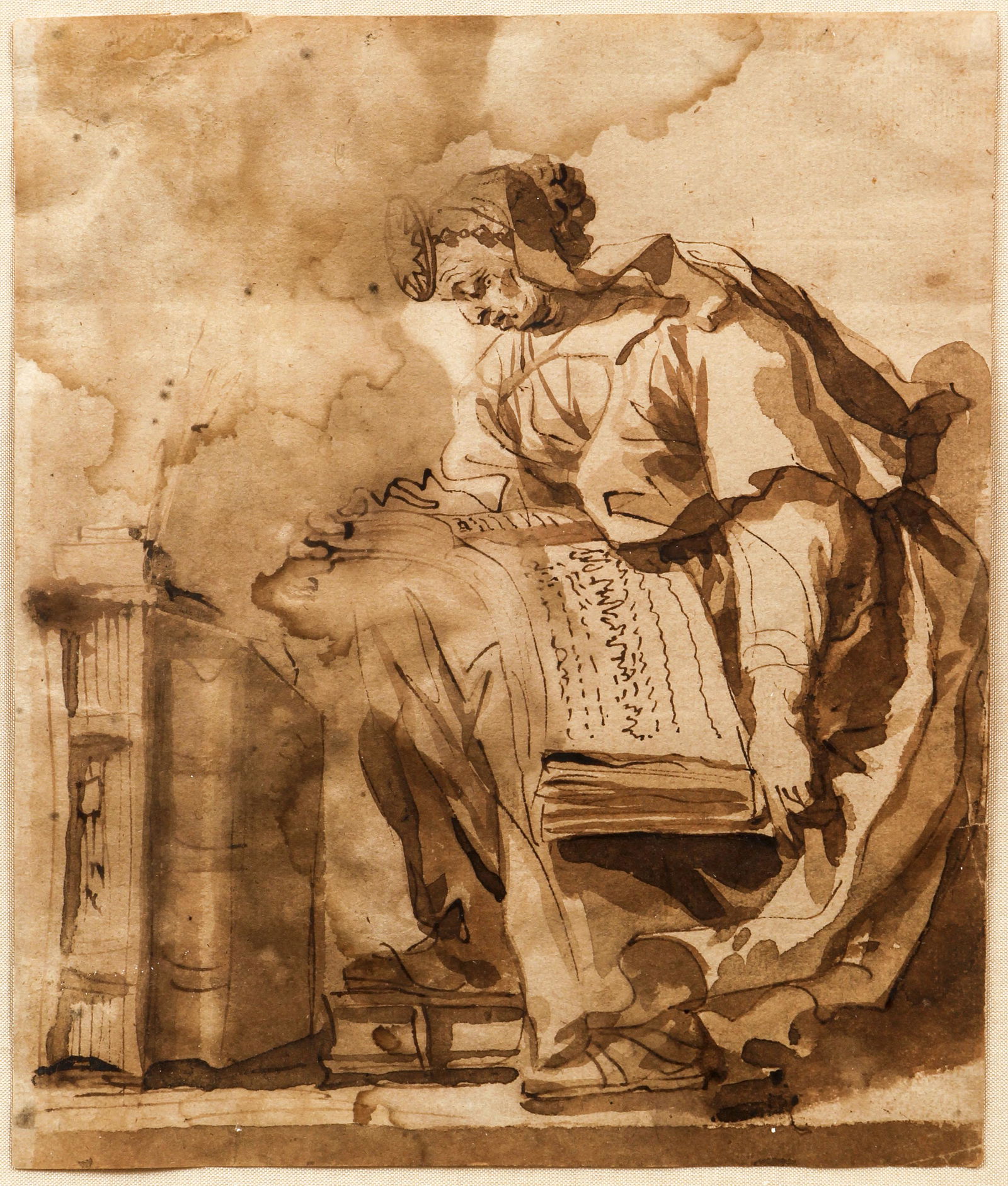 Attrib. Nicolaus Knupfer 17th C. wash drawing Augustine (1 of 4)