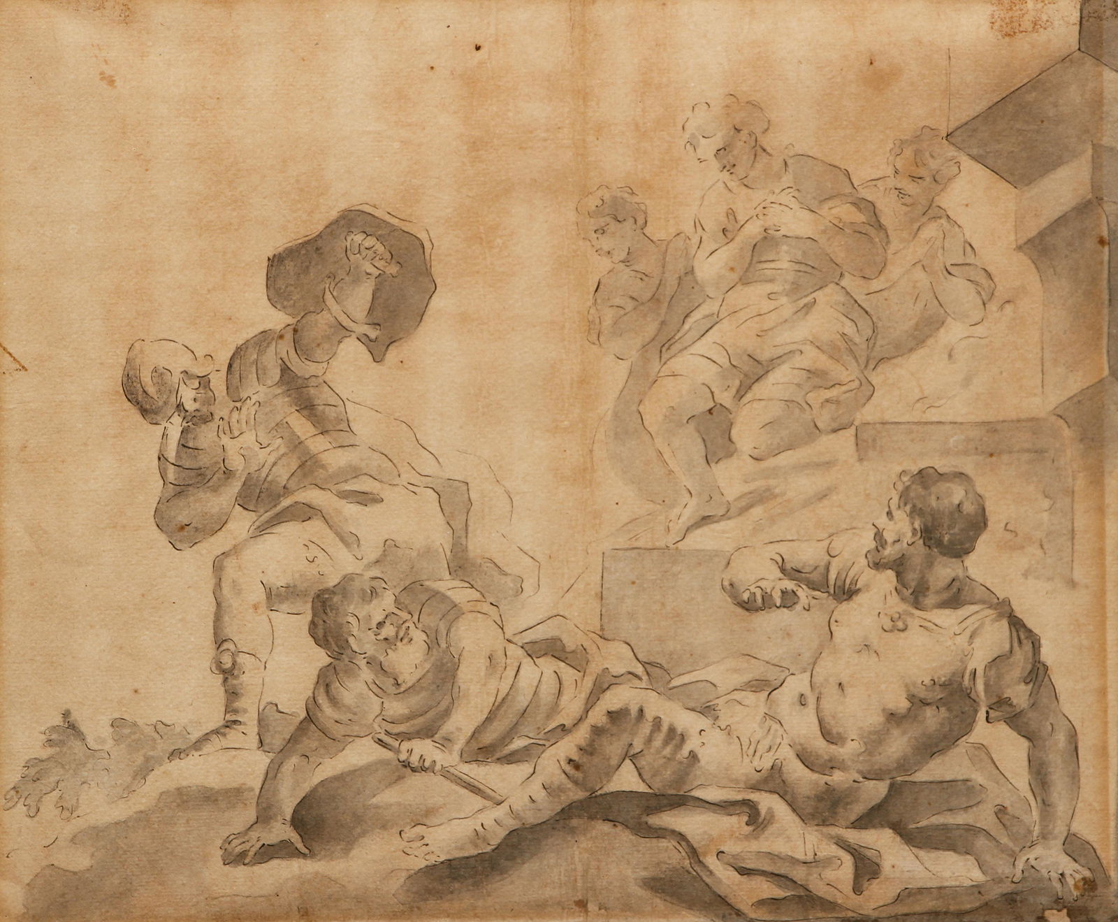 attrib. to Domenico Mondo wash and ink drawing with (1 of 5)