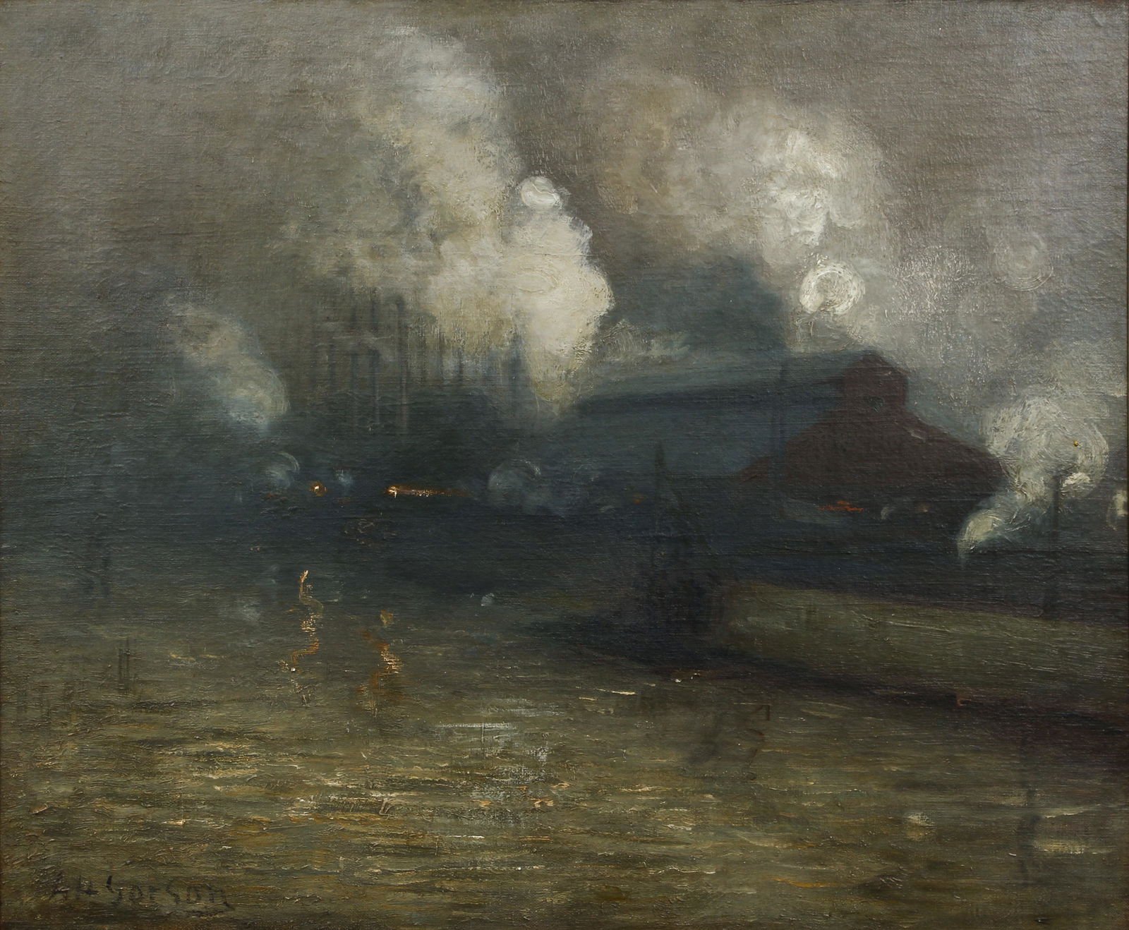 Aaron Gorson Industrial Scene at Twilight Oil Painting (1 of 6)
