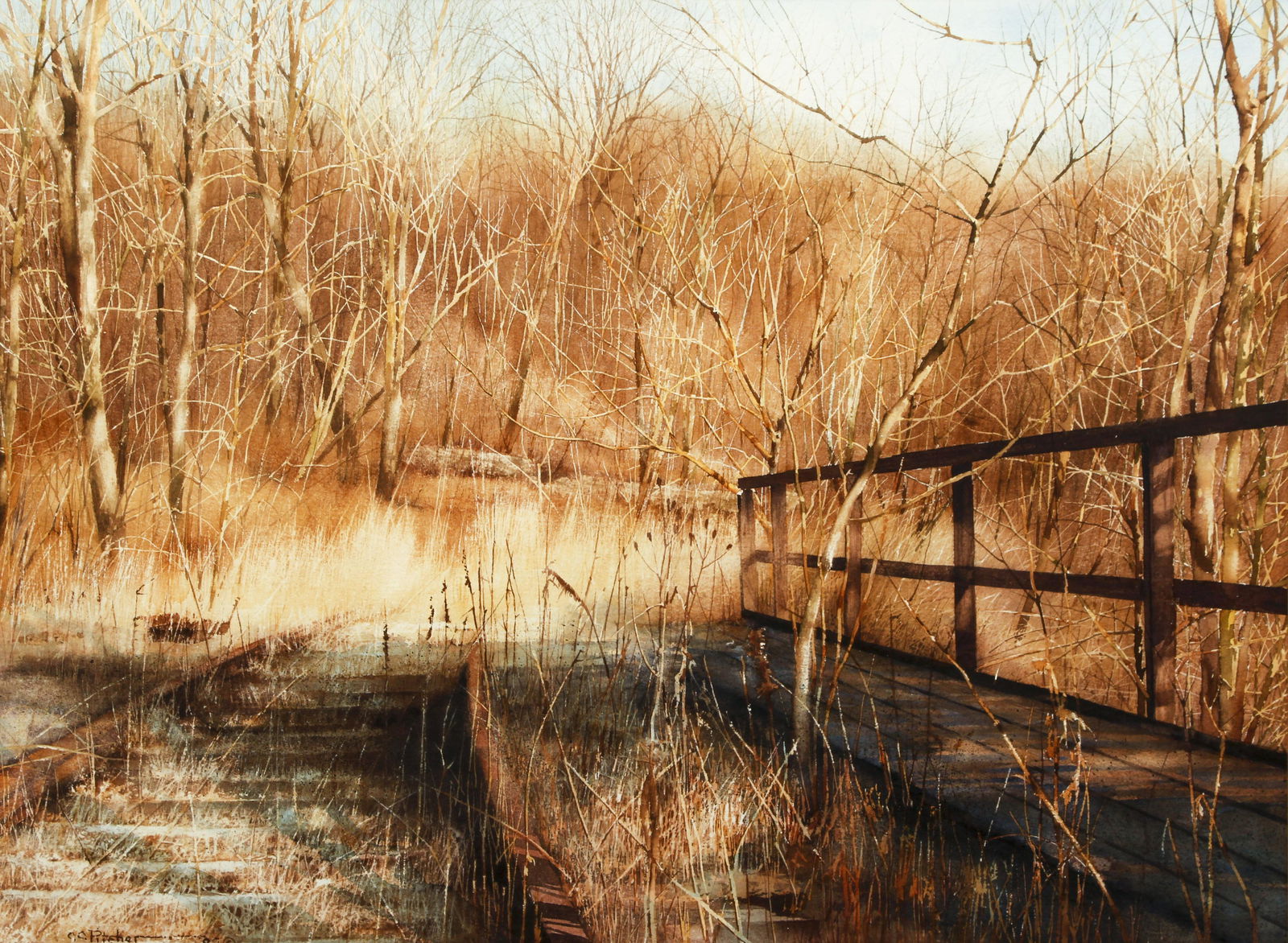 Charles Pitcher November Gold Watercolor Ptg Railroad (1 of 5)