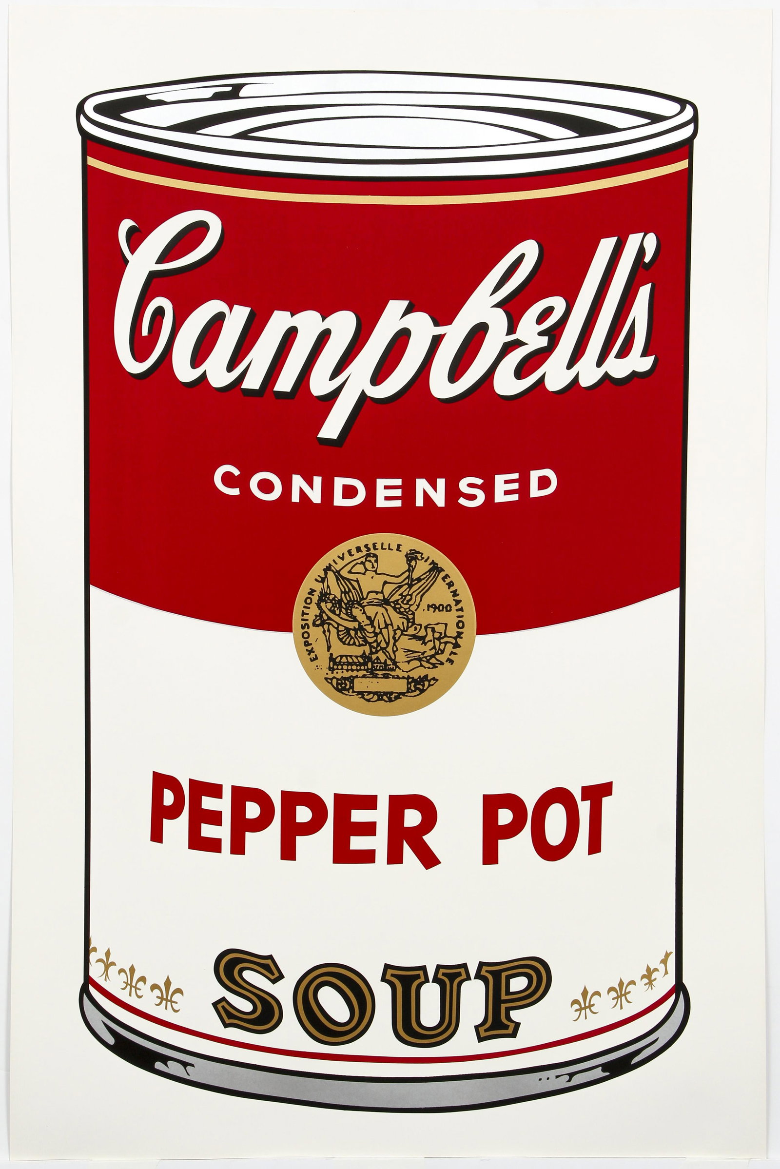 Andy Warhol Pepper Pot Soup Can Screenprint 1968: Warhol, Andy (American, 1928-1987), Pepper Pot - from Campbell's Soup I, 1968, color screenprint on white paper, signed in ball point pen on verso, letter X of 26 artist's proofs, 35 x 23 1/8 inches,