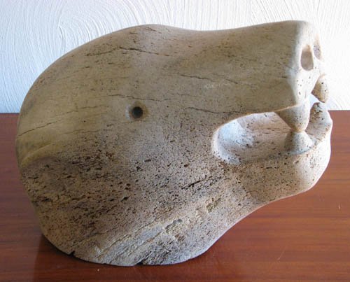 Carved Bone Polar Bear Head Carving: Artist:LS Title:Carved bone Polar Bear Head Carving Medium:carved bone Dimensions:10.5 x 14 x 8.5 inches Signature: Incised LS on underside