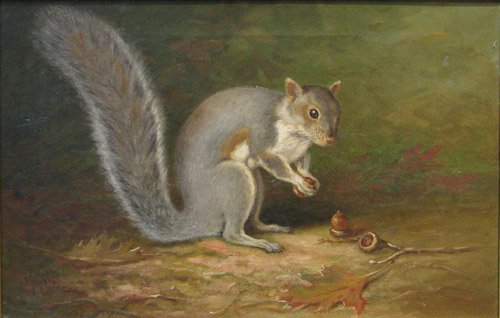 John C. Spencer Squirrel with Acorns painting: Artist:Spencer, John Clinton (American, 1861-1919) Title:Squirrel with Acorns Date:1907 Medium:oil on canvas Dimensions:14 x 22 inches Signature: Signed JC Spencer 1907 lower left Frame T
