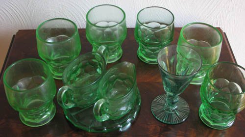 10 pc Green Glass Lot