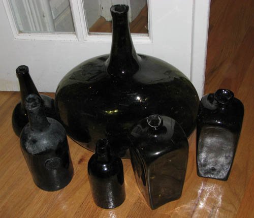 6 Antique Brown Glass Bottles