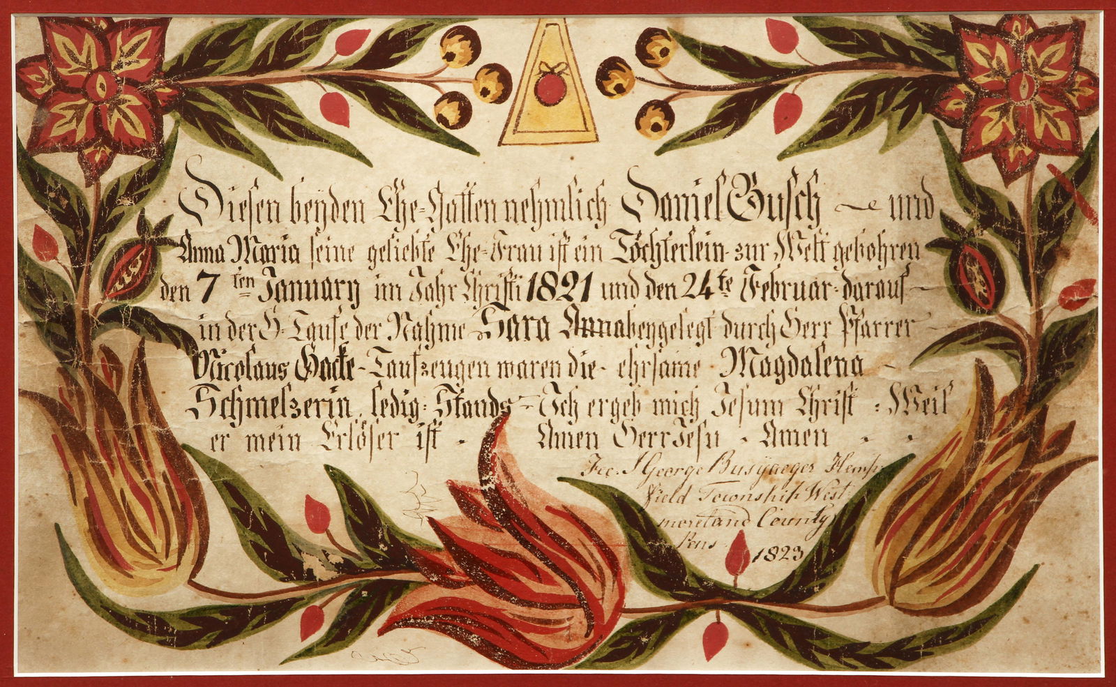Johann Georg Busyaeger 1823 Fraktur Folk Art (1 of 4)