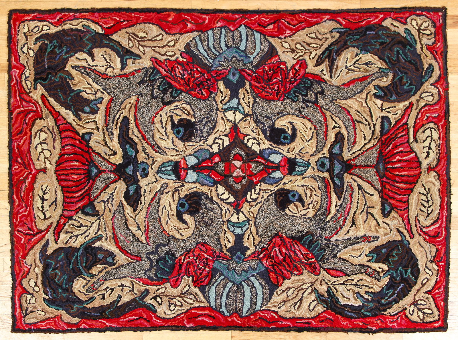 Alice Black Fish and Flowers Hooked Rug (1 of 3)