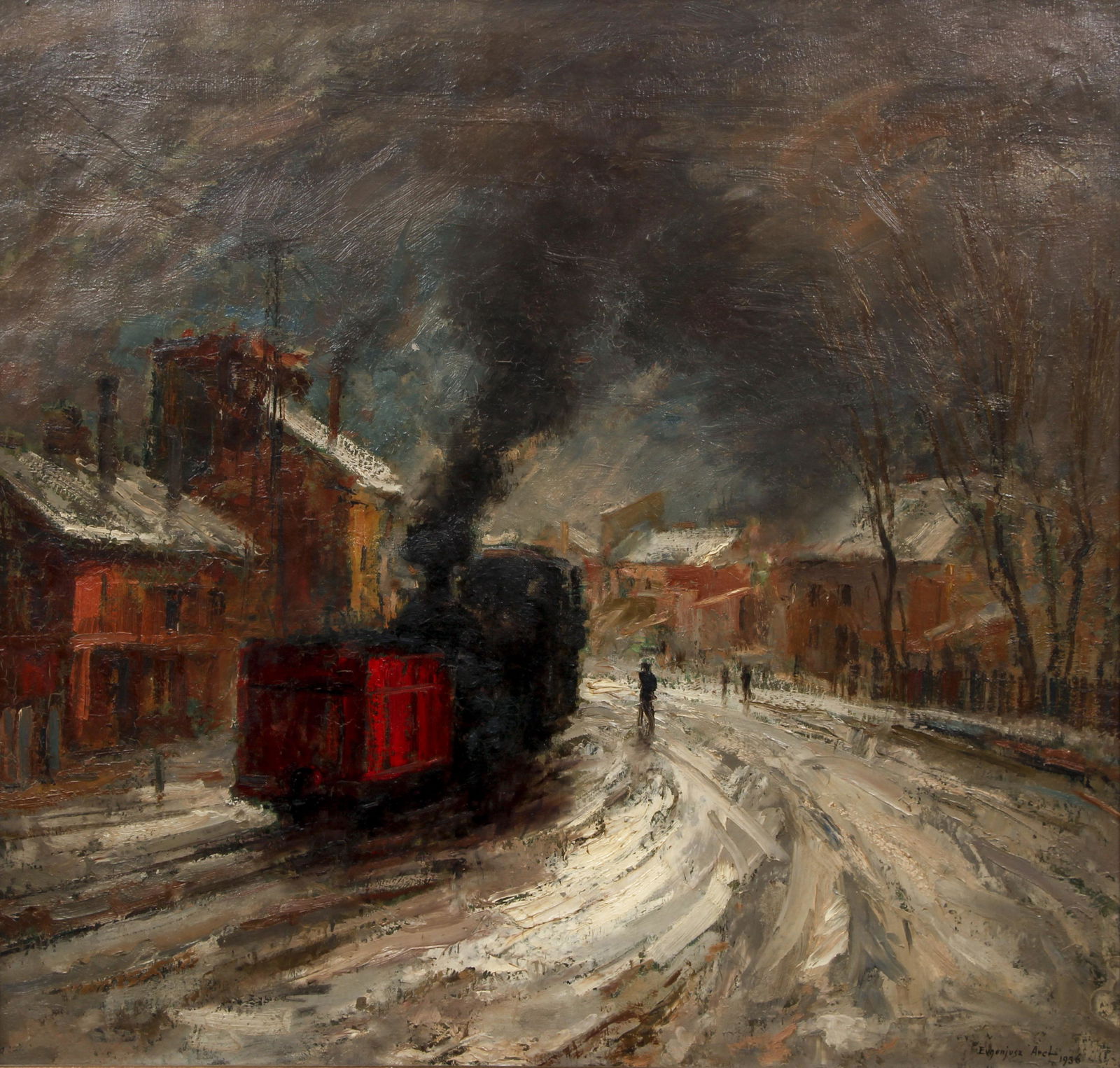 Eugeniusz Arct 1936 oil Cityscape with Locomotive and (1 of 5)