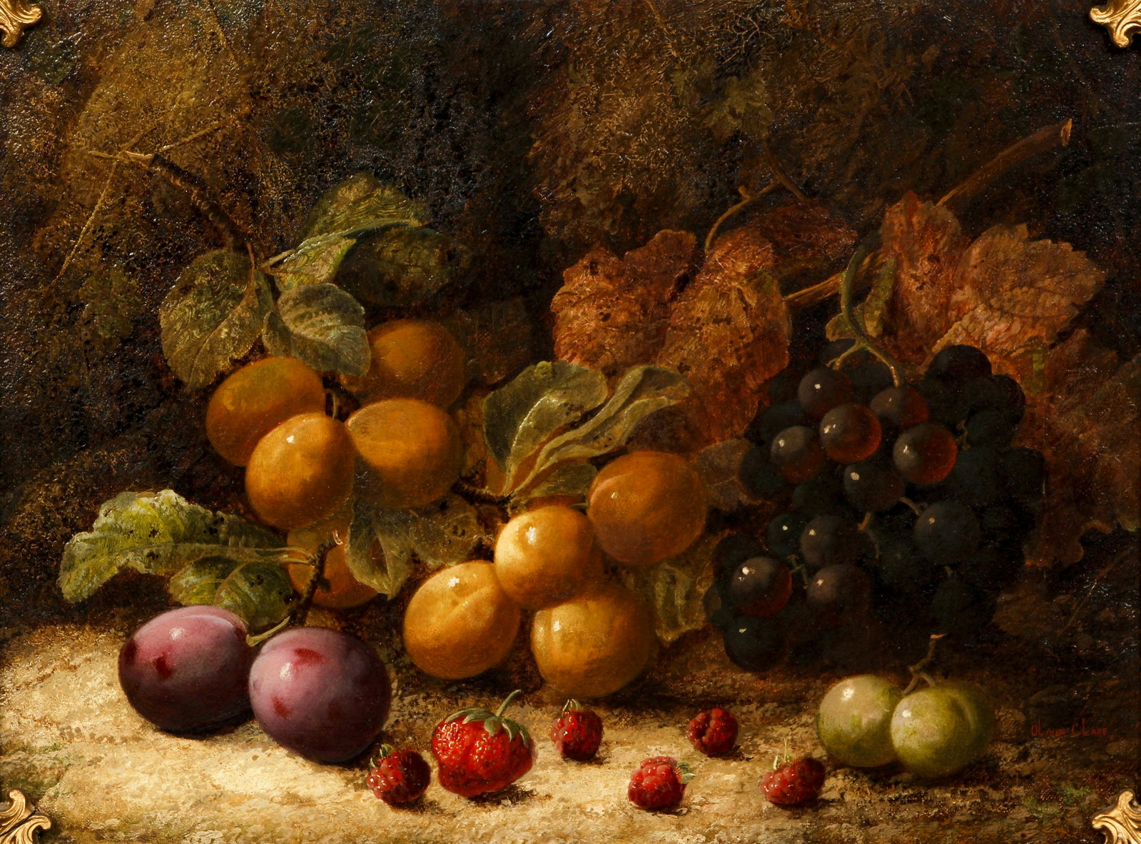 Oliver Clare Still Life with Fruit Oil on Canvas: Clare, Oliver (British, 1853-1927), Still Life with Fruit, undated, early 20th century, oil on canvas, signed lower right, 12 x 16 inches, in an antique frame 18 x 22 inches. Provenance: C. R. Brainar