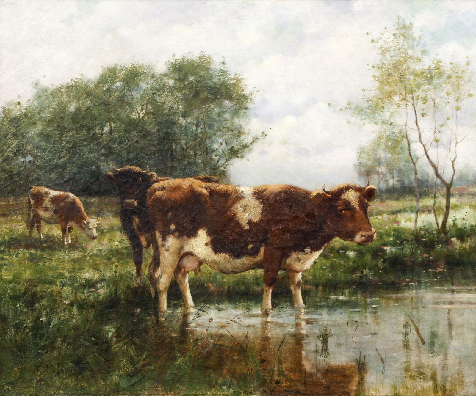 Reuben L Johnston Pastoral Oil Painting with Cows (1 of 8)