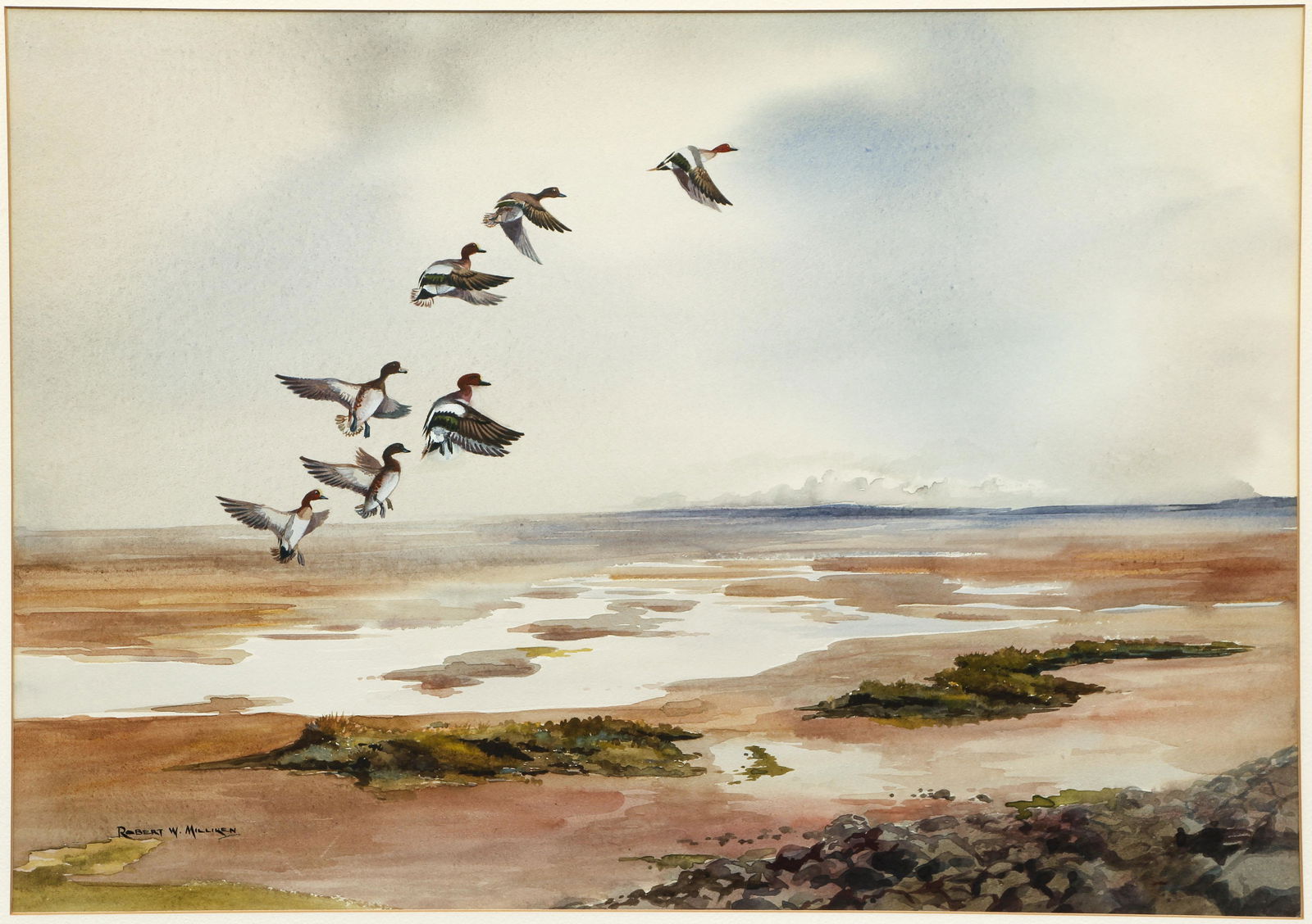 Robert Milliken Mallards in Flight Watercolor Ptg (1 of 4)