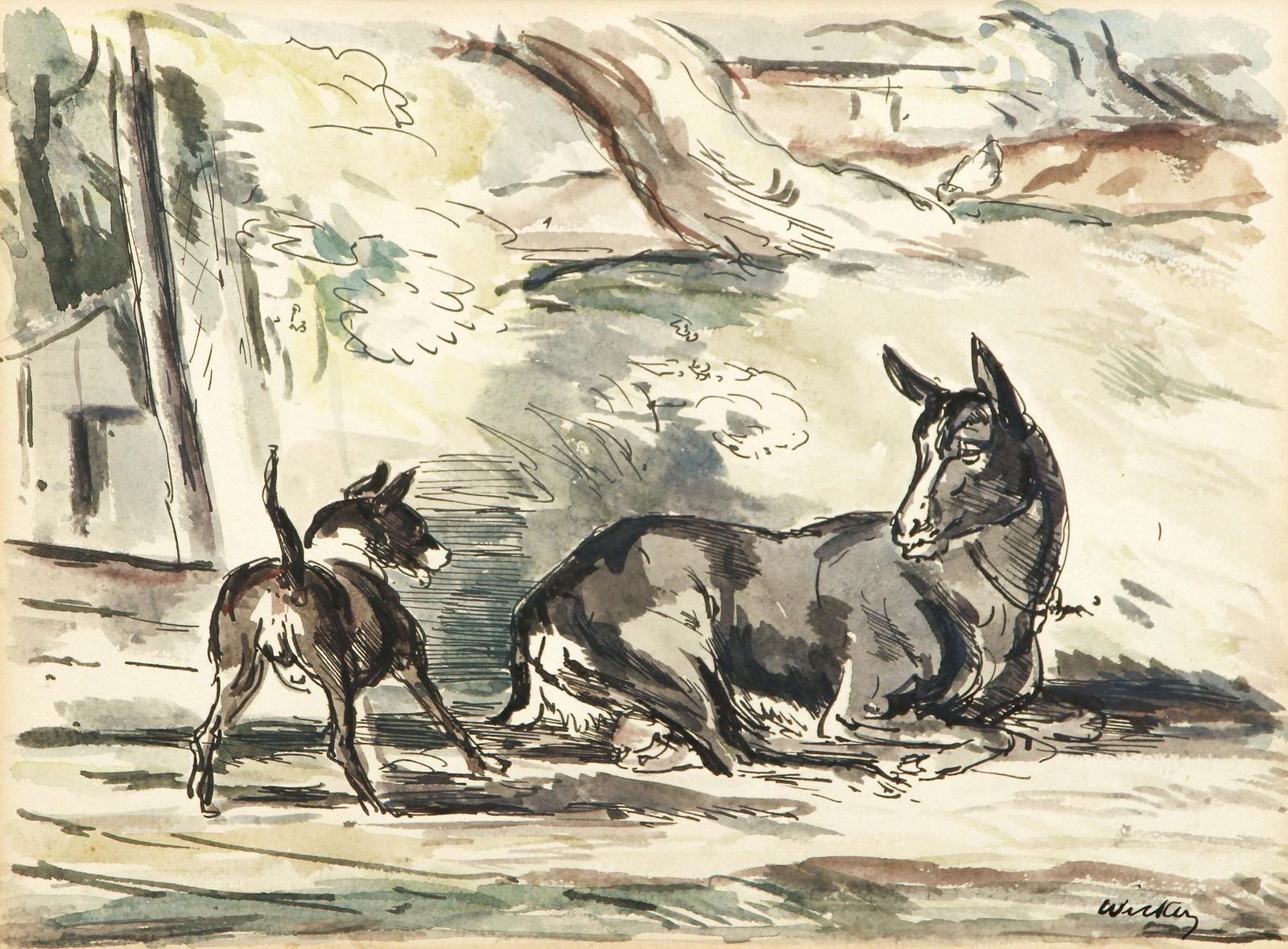 Harry Herman Wickey ink and watercolor Horse and Dog (1 of 4)