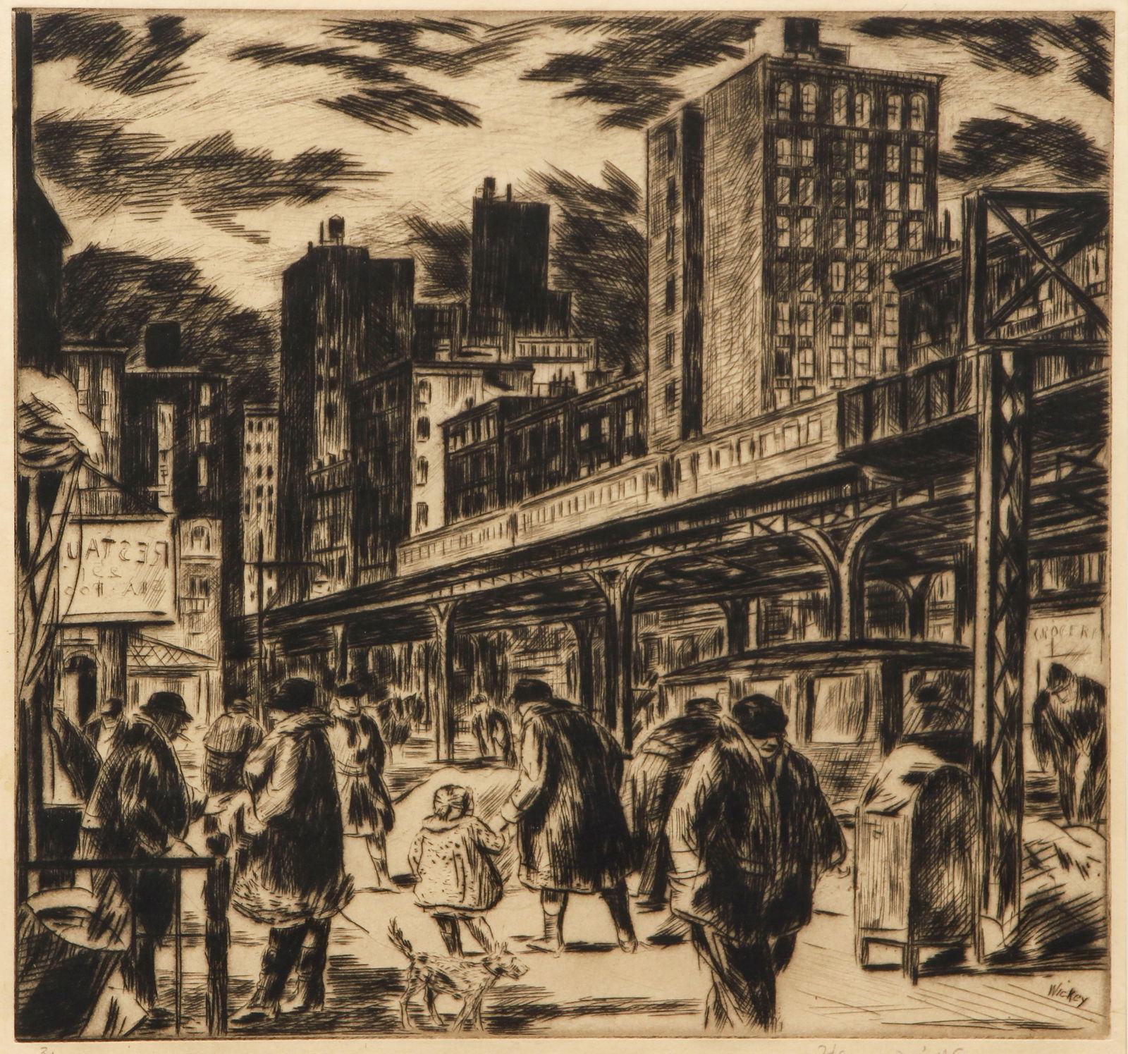Harry Herman Wickey etching 9th Avenue, NYC (1 of 6)