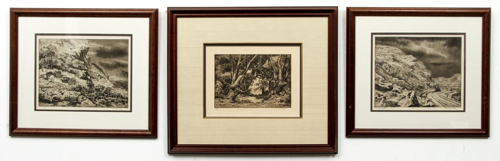 3 Harry Herman Wickey framed landscape etchings (1 of 15)