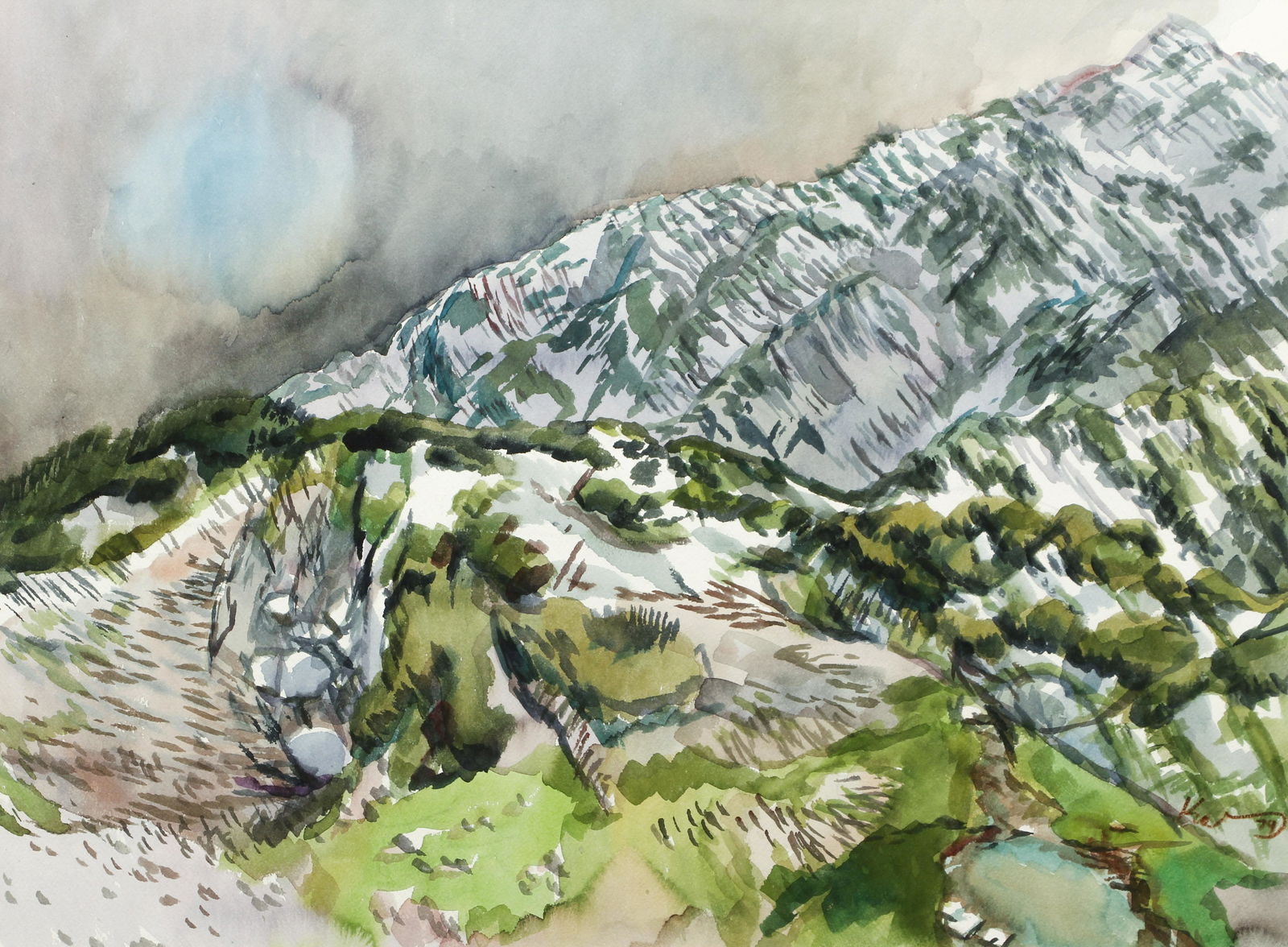 Henry Koerner Watercolor Mountain Range 1979 (1 of 4)
