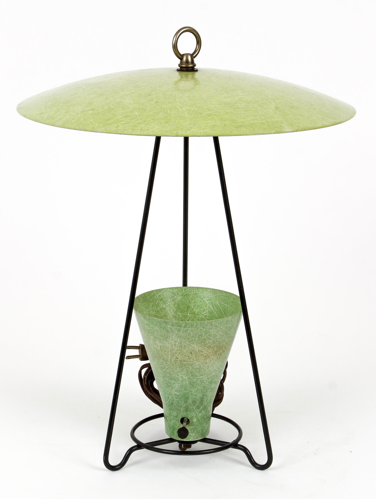 MCM Fiberglass Lamp in the style of Mitchell Bobrick: Mid Century Modern Fiberglass Lamp in the Style of Mitchell Bobrick, c.1950s-1960s, unmarked, approximately 18 inches tall, in good working order.