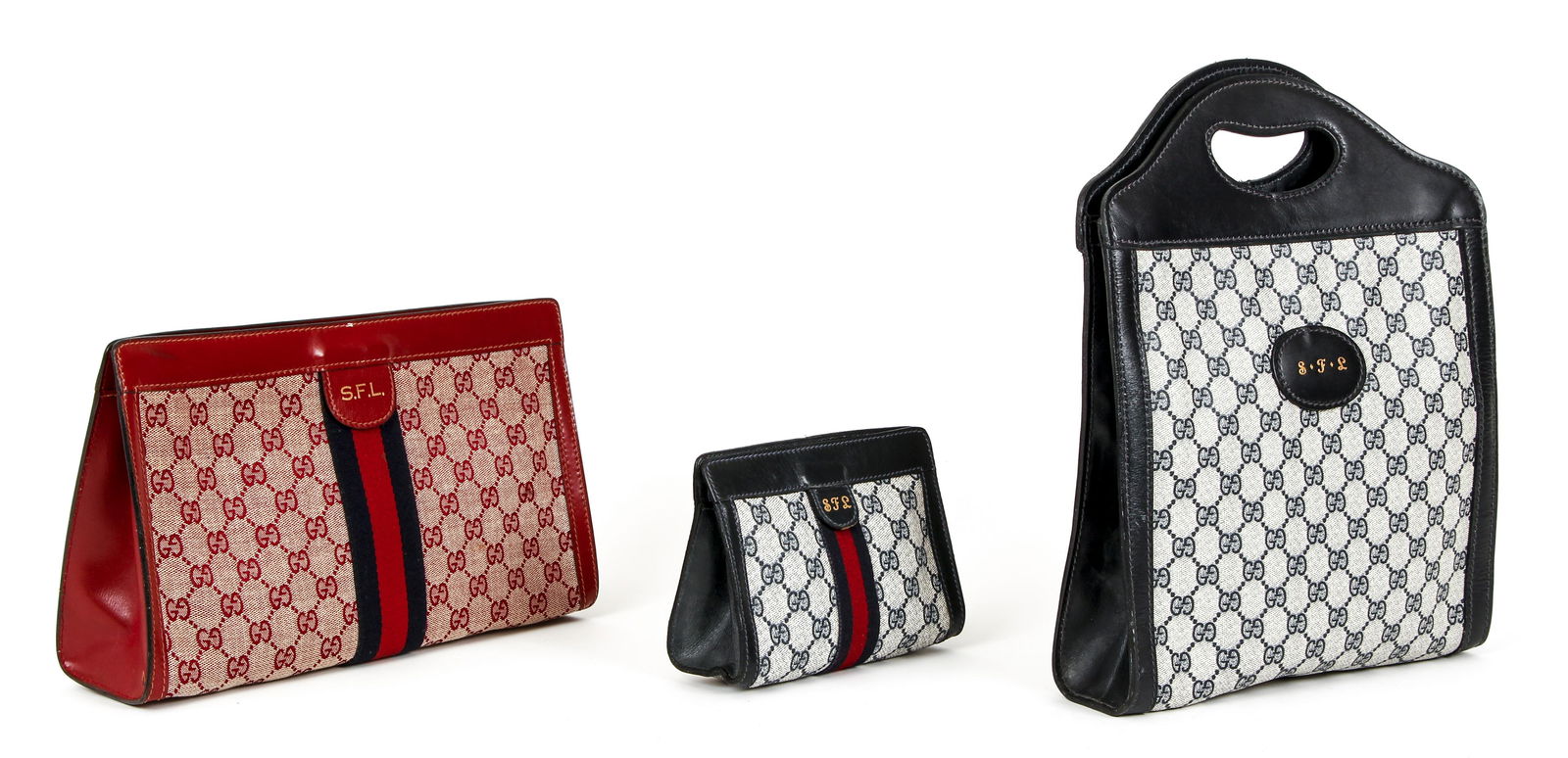 Lot 3 vintage Gucci Leather Handbags Navy and Red (1 of 10)