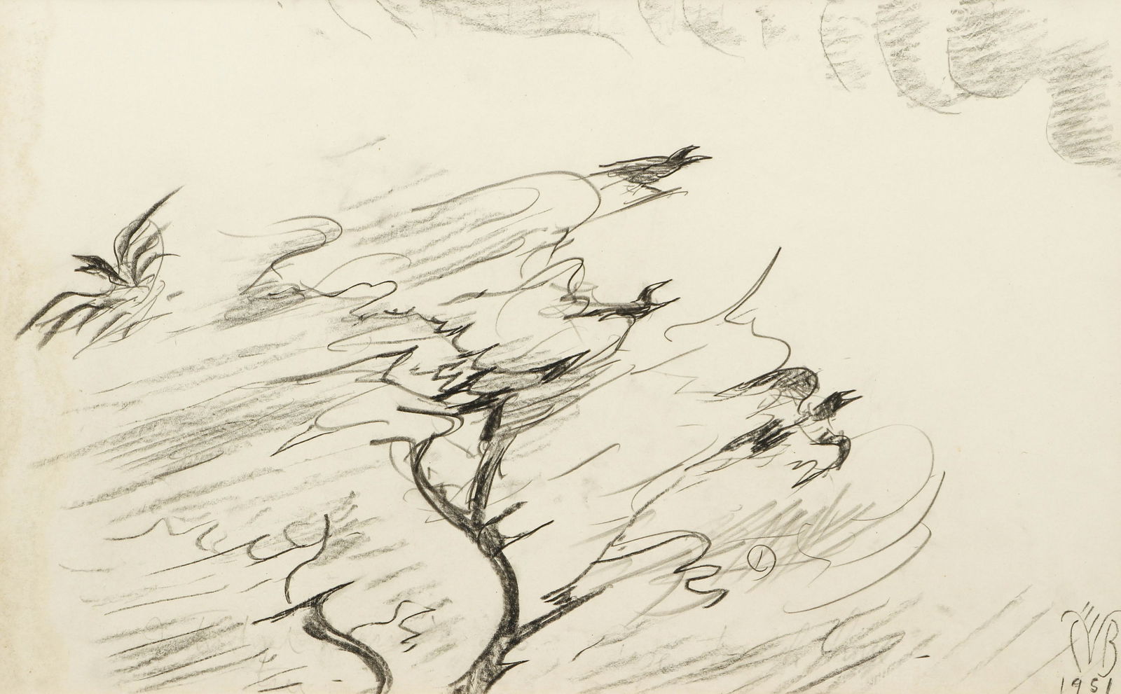 Charles Burchfield 1951 conte crayon Crows and March (1 of 5)