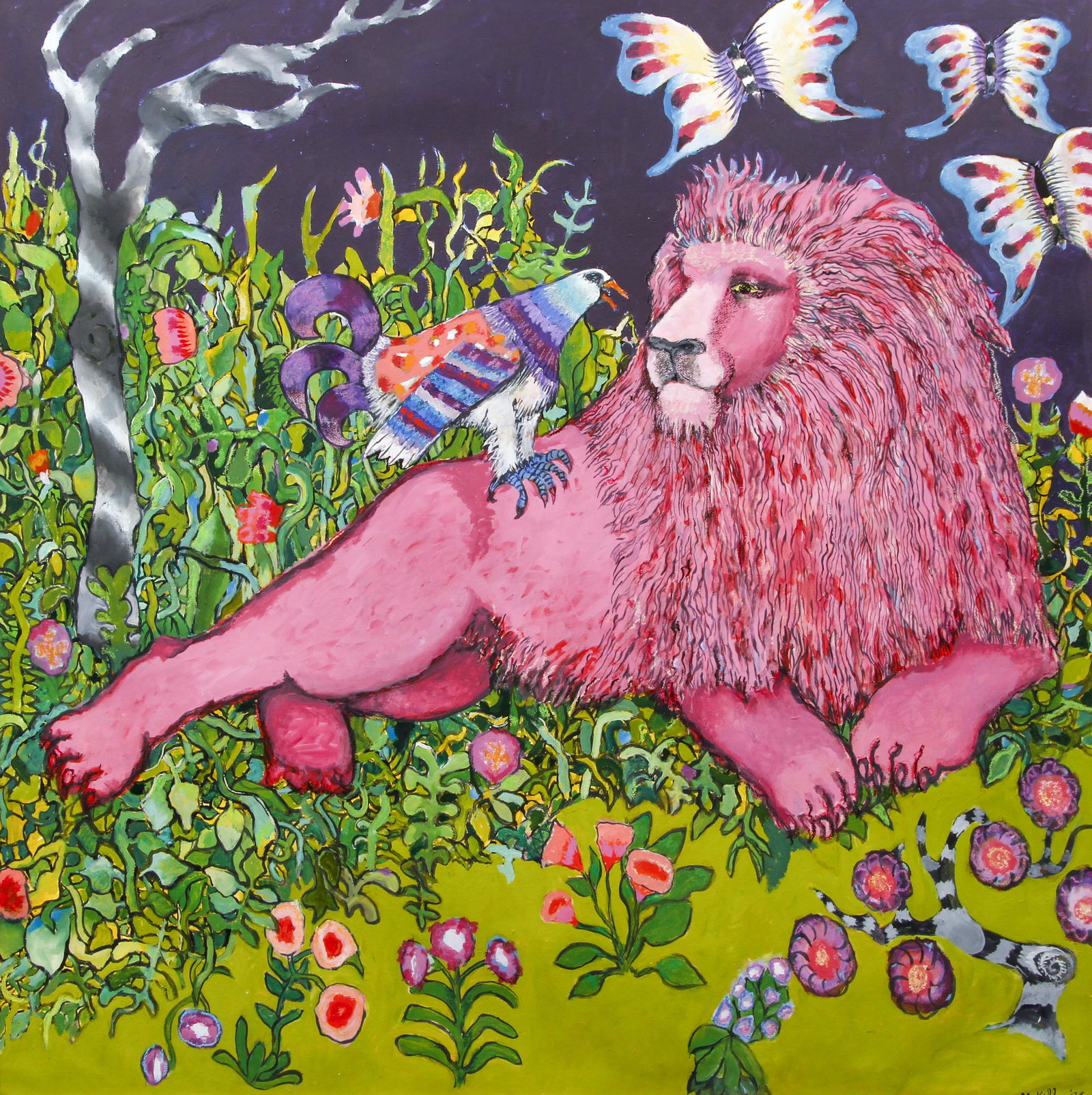 Marie Kelly Pink Lion Painting on Paper (1 of 4)