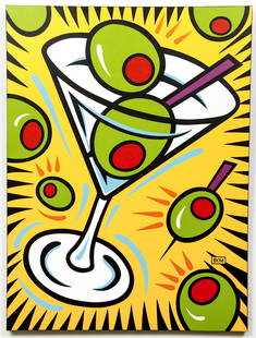 Burton Morris painting Shakin Not Stirred: Morris, Burton (American, born 1964), Shakin Not Stirred, 1999, acrylic on canvas, 48 x 36 inches, signed with initials and signed, titled, and dated on the canvas reverse. Provenance: The Estate of C