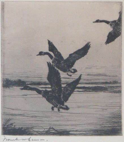 Frank Benson Pair of Ducks 1916 etching: Artist: Benson, Frank Weston (American, 1862-1951) Title: Pair of Ducks (Paff #102) Date: 1916 Medium: etching on laid paper Dimensions: 4.8 x 3.8 inches Signature: pencil signed Frank W
