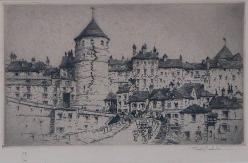 Samuel Chamberlain Semur-en-Auxois etching: Artist: Chamberlain, Samuel (American, 1895-1975) Title: Semur-en-Auxois Date: 1925 Medium: etching Dimensions: 6.25 x 9.3 inches Edition Number: 13/100 Signature: Pencil signe
