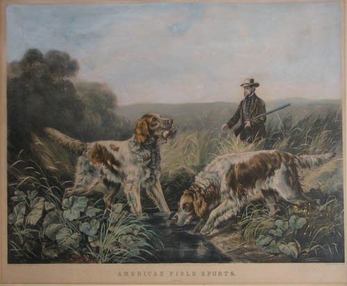 Currier and Ives American Field Sports: Retrieving: Artist: Currier and Ives (Nathaniel Currier (1813–1888) and James Merritt Ives (1824–1895)) Title: AMERICAN FIELD SPORTS: Retrieving. (Conningham, 151) Date: 1857 Medium: Lithograph with hand-colo