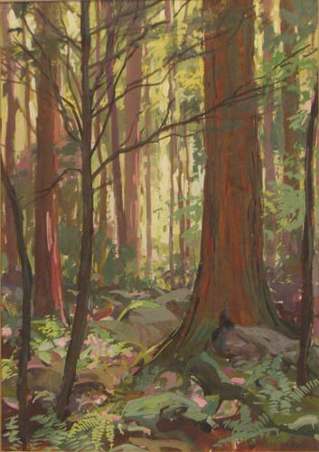Pair of Ottmar F. Von Fuehrer Birch Tree Paintings: Artist: Von Fuehrer, Ottmar F. (Austrian American 1900-1967) Title: Birch Trees Medium: gouache on paper Dimensions: 14.25 x 10.25 inches each Signature: Signed O. Von Fuehrer lower right, Signed O