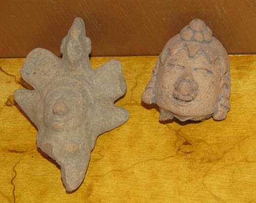 Pair of Mayan Clay Head Fragments: Title: Pair of Mayan Clay Head Fragments Medium: sculpted and incised ceramic Dimensions: 4.25 x 1.5 x 2.5 inches Provenance: Ruth Frank Collection
