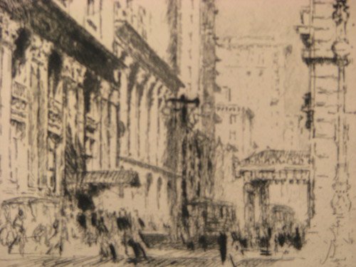 Joseph Pennell etching ''Stock Exchange, Philadelp: Artist: Pennell, Joseph Title: Stock Exchange, Philadelphia (Wuerth 741) Date: 1920 Medium: etching Dimensions: 9 7/8 x 8 inches Edition Number: approximately 50 prints Signature: