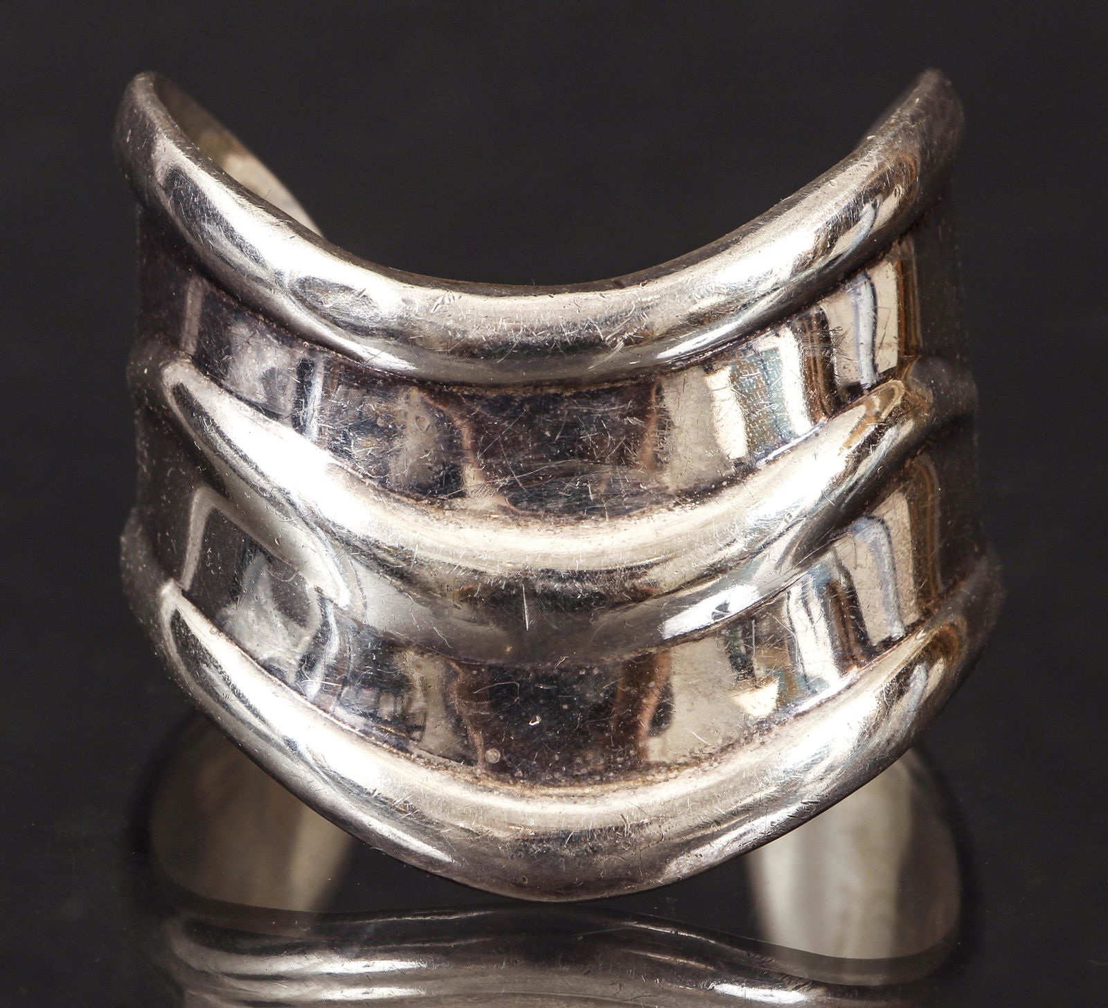 Sterling Silver Mexico Curved Cuff Bracelet (1 of 5)