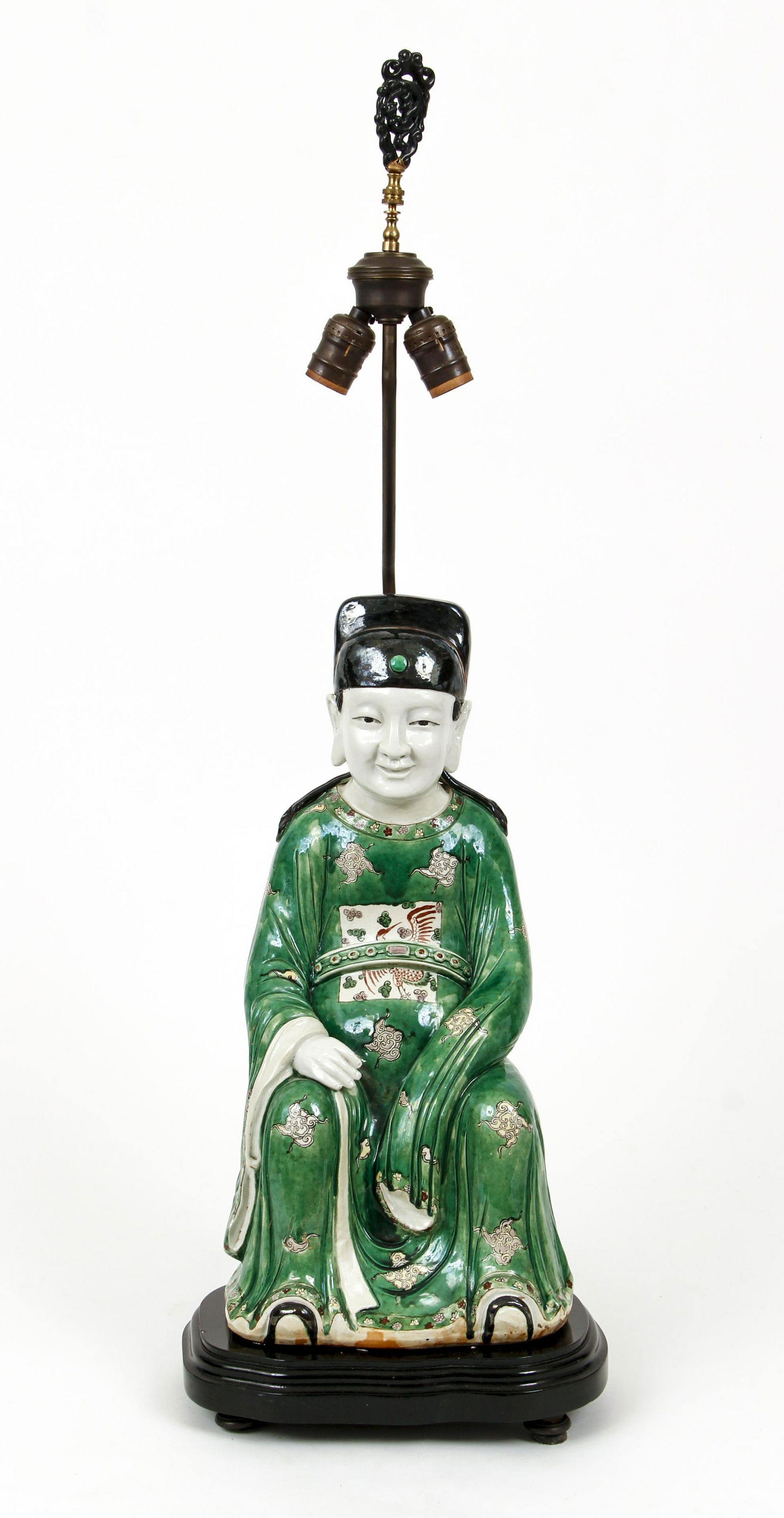 Chinese Elder Ceramic Sculpture Lamp (1 of 6)