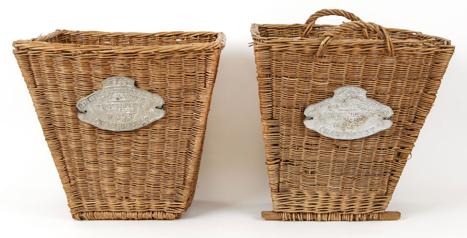 Pair of Wicker Baskets with French Metal Plaque (1 of 5)