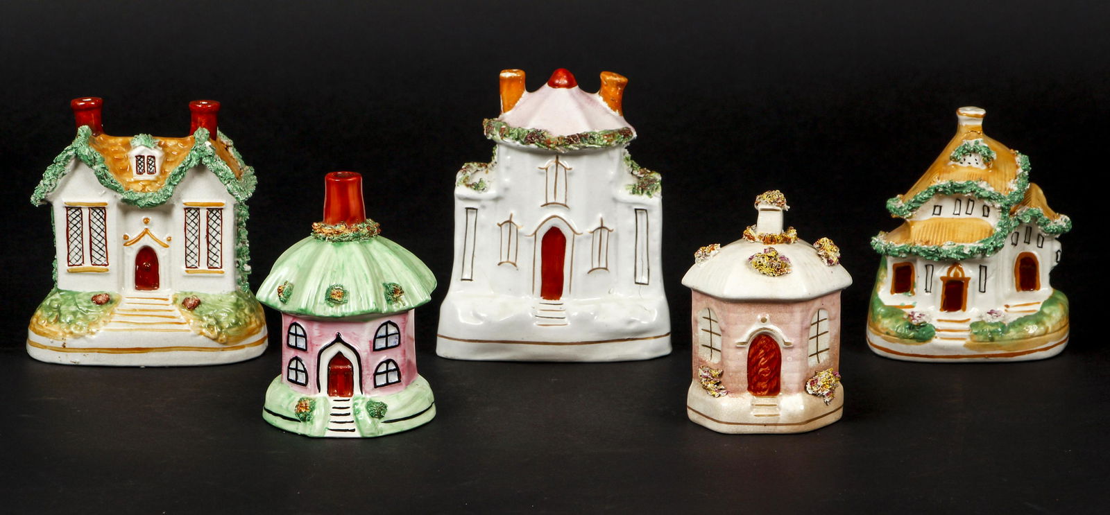 5 piece French Painted Porcelain Village Houses (1 of 12)