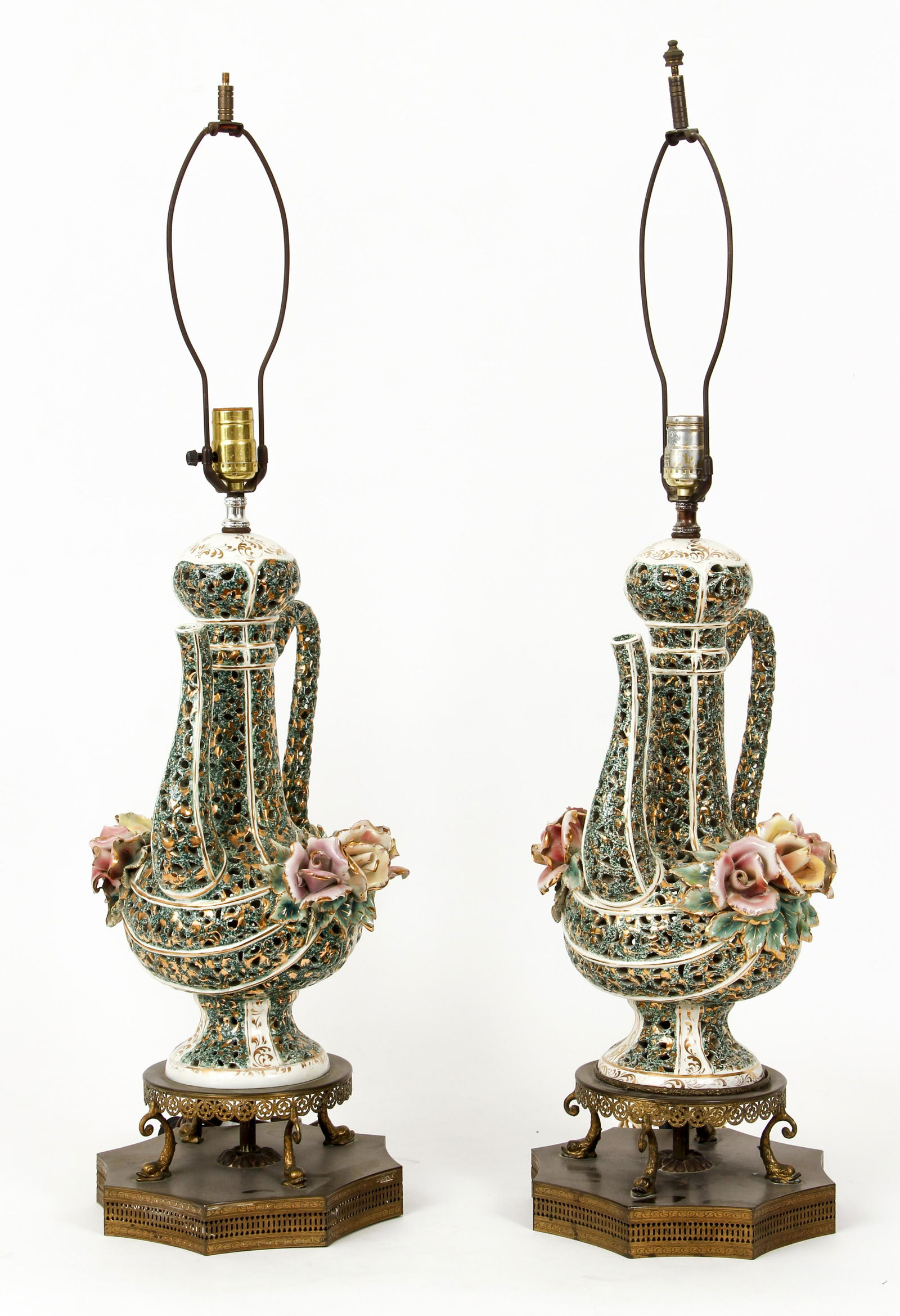 Pair Capodimonte Style Lamps Tea Kettle Form (1 of 6)