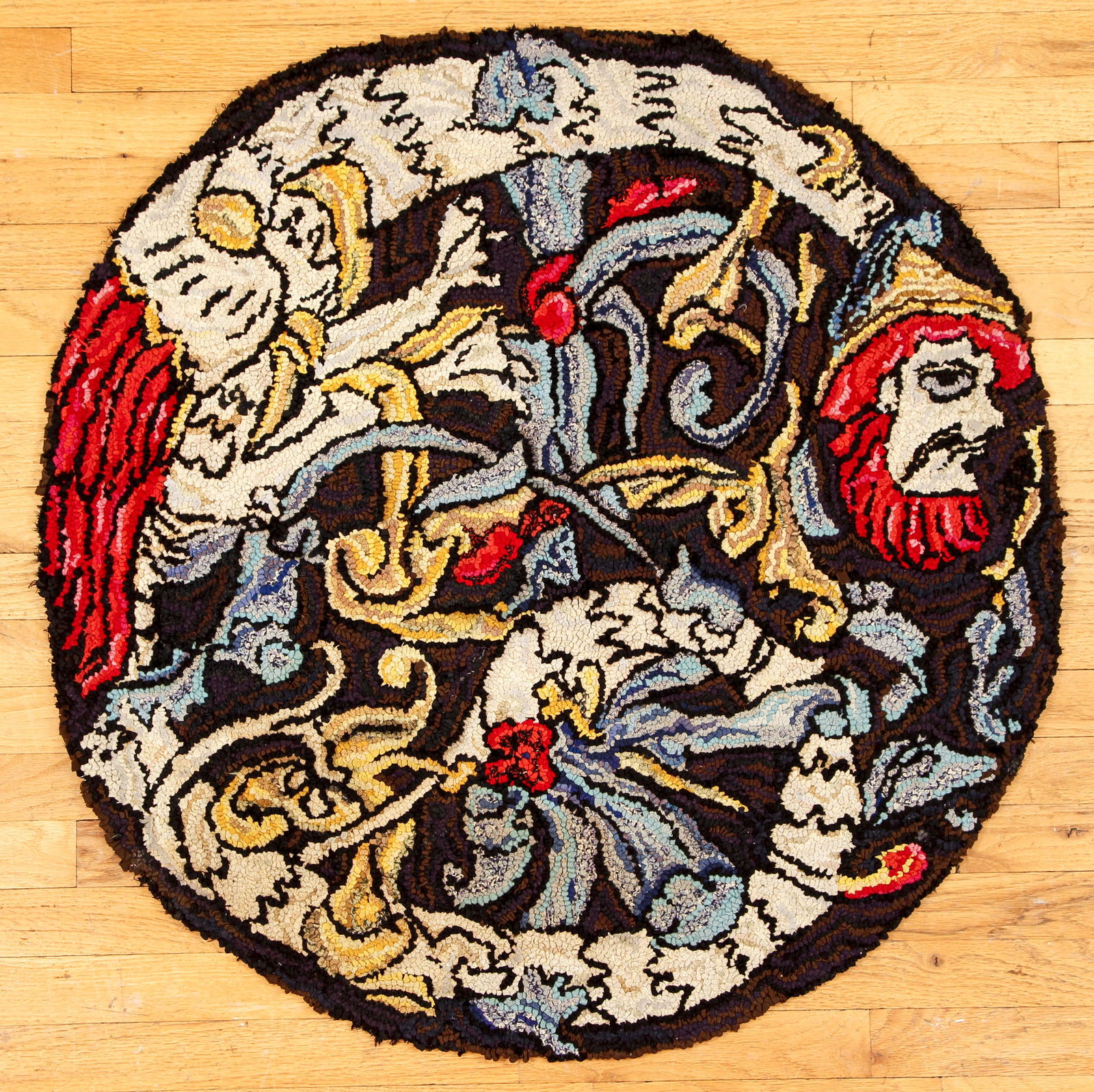 Alice Black Wild Face Circular Hooked Rug (1 of 2)